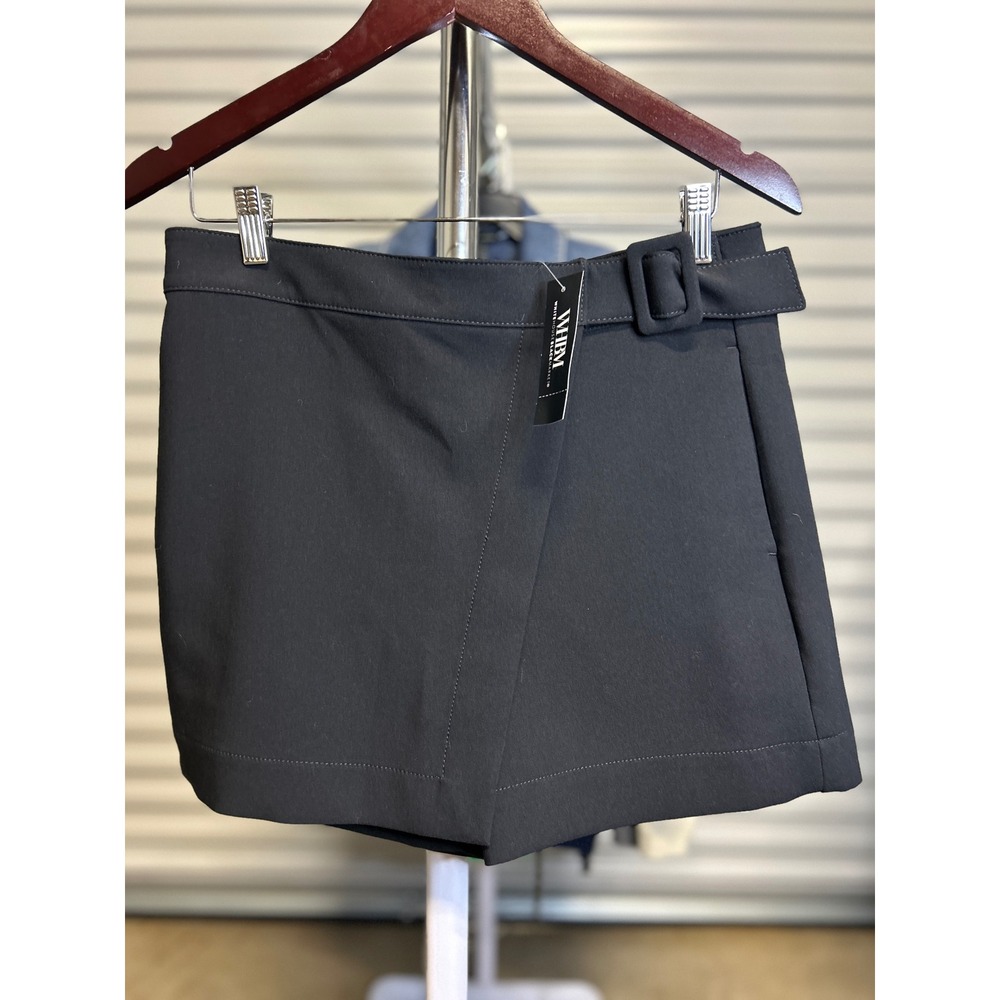 White House Black Market New NWT Women 4 Black Tailored Skort Wrap Front Belted